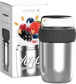 Coninx Thermos Lunchbox - Muesli Beker To Go - Isoleer Lunchpot - Yoghurtbeker To Go - Mueslibeker 840ml (600ml+240ml) - RVS -Dagelijkse Benodigdheden Winkel 1088x1200