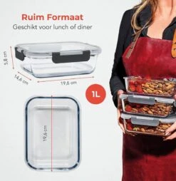 KitchenBrothers Meal Prep Bakjes - Set - Luchtdicht - BPA Vrij - 1L - Glas - 5 Stuks -Dagelijkse Benodigdheden Winkel 1169x1200 3