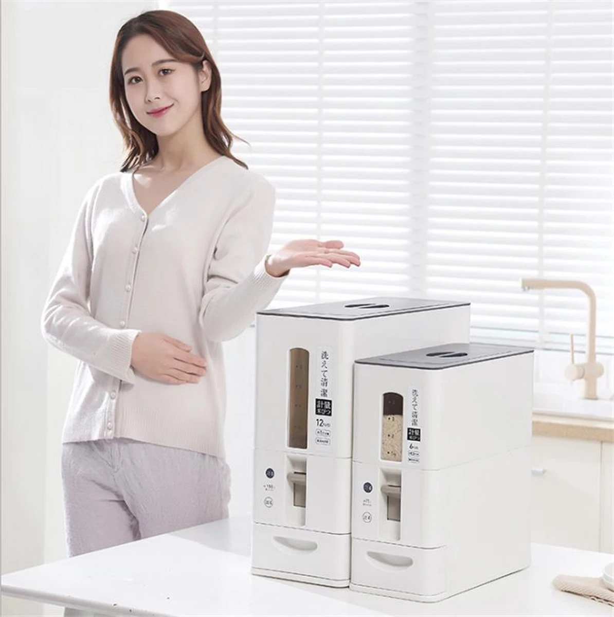 Merkloos TDR-Japans Rijst/Granen Container/Dispenser/ Opbergdoos - 6KG Inhoud - Wit 13 Merkloos TDR-Japans Rijst/Granen Container/Dispenser/ Opbergdoos - 6KG Inhoud - Wit - Afbeelding 11