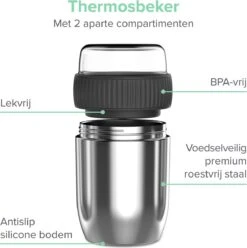 Coninx Thermos Lunchbox - Muesli Beker To Go - Isoleer Lunchpot - Yoghurtbeker To Go - Mueslibeker 840ml (600ml+240ml) - RVS -Dagelijkse Benodigdheden Winkel 1195x1200 4