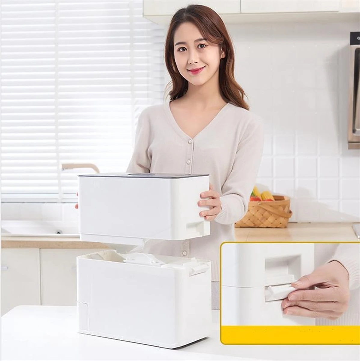 Merkloos TDR-Japans Rijst/Granen Container/Dispenser/ Opbergdoos - 6KG Inhoud - Wit 15 Merkloos TDR-Japans Rijst/Granen Container/Dispenser/ Opbergdoos - 6KG Inhoud - Wit - Afbeelding 13