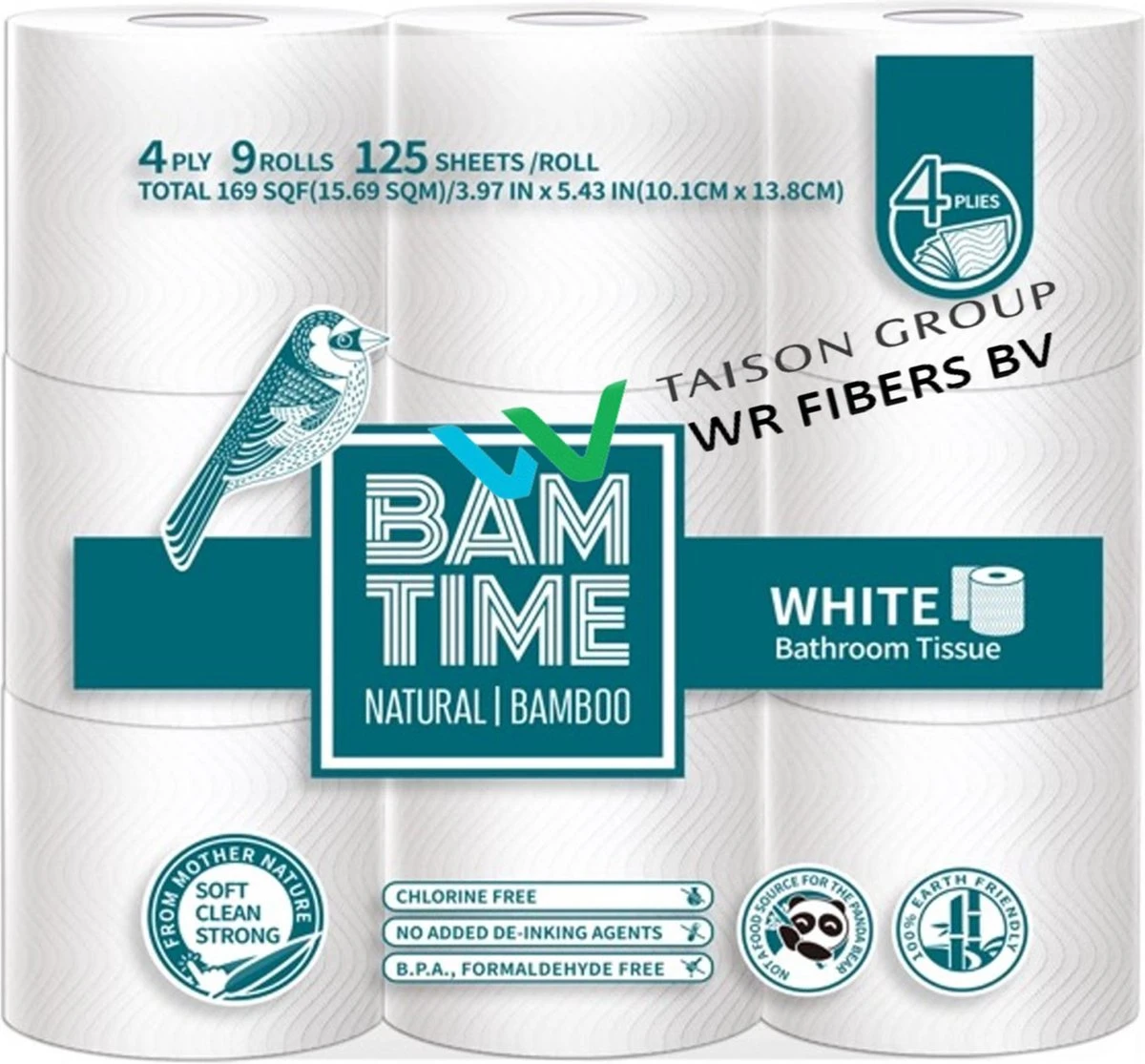 BAMTIME BamboeTissuepapier 4-laags Wc Papier - Wit Color Gebleekt 27 (3*9) Rollen 6 BAMTIME BamboeTissuepapier 4-laags Wc Papier - Wit Color Gebleekt 27 (3*9) Rollen - Afbeelding 4