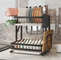 Doogo® Afdruiprek Met Lekbak 2 Laags – Inklapbaar - Muur Hangen Mogelijke - Afwasrek – Met 2 Lekbakken – Extra Accessories Voor Servies En Snijplanken - RVS -Dagelijkse Benodigdheden Winkel 1200x1195 1