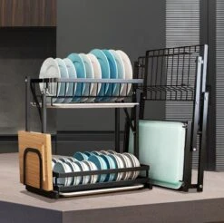 Doogo® Afdruiprek Met Lekbak 2 Laags – Inklapbaar - Muur Hangen Mogelijke - Afwasrek – Met 2 Lekbakken – Extra Accessories Voor Servies En Snijplanken - RVS -Dagelijkse Benodigdheden Winkel 1200x1197 7