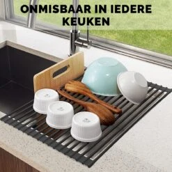 Kitch&Life Afdruiprek Oprolbaar - Mat Zwart - Pannenonderzetter - Afdruipmat - Keukenrek 3-in-1 -Dagelijkse Benodigdheden Winkel 1200x1200 220