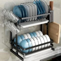 Doogo® Afdruiprek Met Lekbak 2 Laags – Inklapbaar - Muur Hangen Mogelijke - Afwasrek – Met 2 Lekbakken – Extra Accessories Voor Servies En Snijplanken - RVS -Dagelijkse Benodigdheden Winkel 1200x1200 292