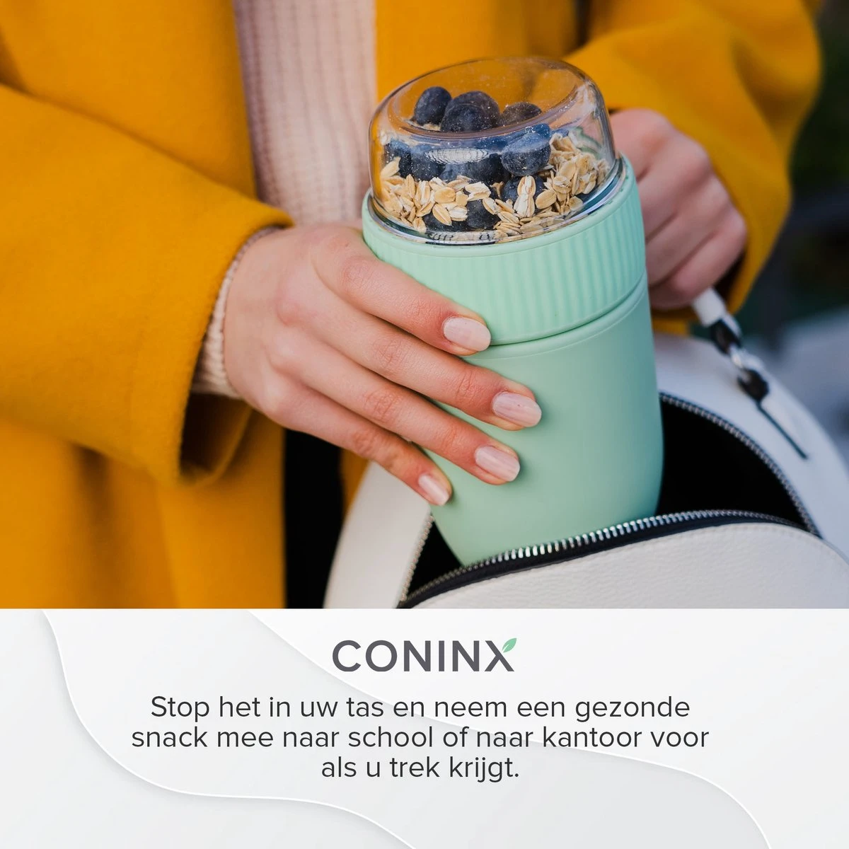 Coninx Yoghurtbeker To Go - Muesli Beker To Go - Lunchbeker - Mueslibeker 640ml (450ml+190ml) - Groen 10 Coninx Yoghurtbeker To Go - Muesli Beker To Go - Lunchbeker - Mueslibeker 640ml (450ml+190ml) - Groen - Afbeelding 8