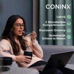 Coninx Yoghurtbeker To Go - Muesli Beker To Go - Lunchbeker - Mueslibeker 640ml (450ml+190ml) - Zwart -Dagelijkse Benodigdheden Winkel 1200x1200 529