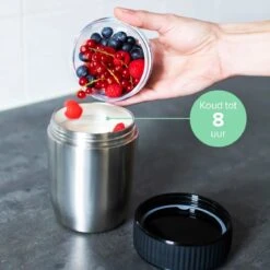 Coninx Thermos Lunchbox - Muesli Beker To Go - Isoleer Lunchpot - Yoghurtbeker To Go - Mueslibeker 840ml (600ml+240ml) - RVS -Dagelijkse Benodigdheden Winkel 1200x1200 535