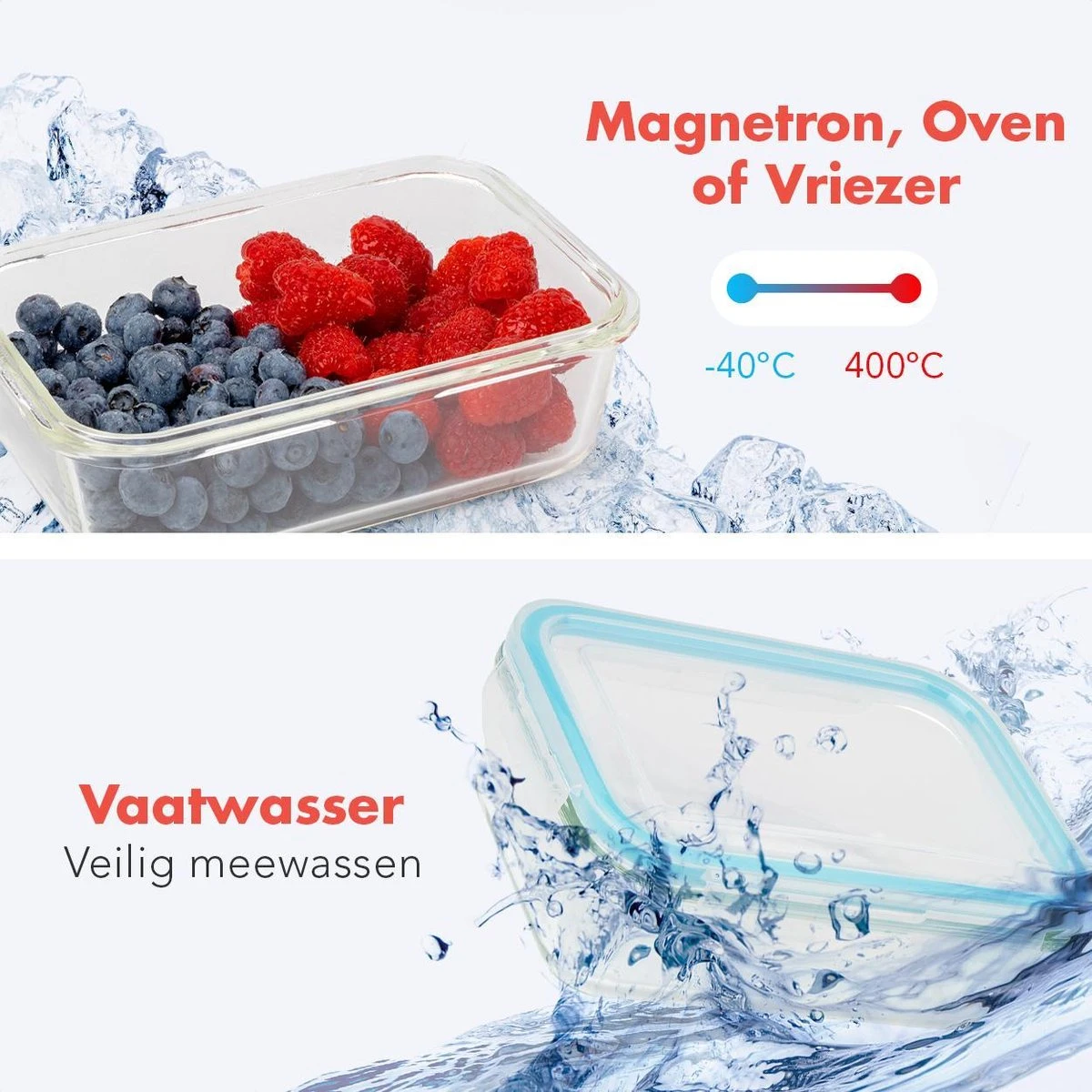 KitchenBrothers Meal Prep Bakjes - Set - Luchtdicht - BPA Vrij - Glas - 9 Stuks 5 KitchenBrothers Meal Prep Bakjes - Set - Luchtdicht - BPA Vrij - Glas - 9 Stuks - Afbeelding 3