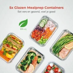 KitchenBrothers Meal Prep Bakjes - Set - Luchtdicht - BPA Vrij - 1L - Glas - 5 Stuks -Dagelijkse Benodigdheden Winkel 1200x1200 588