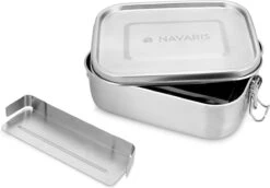 Navaris RVS Broodtrommel Met Verdeler - Meal Prep Bakje - Vershouddoos - Lunchbox - 17 X 13 X 6 Cm - Inhoud 0,8 Liter - Vaatwasbestendig -Dagelijkse Benodigdheden Winkel 1200x834