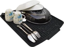 HOMYHON Afdruipmat -Afdruipmat Siliconen -Pannenonderzetter- Antislip -Hittebestendig - Aanrecht Mat -Siliconen Mat - 40 X 46 Cm - Zwart -Dagelijkse Benodigdheden Winkel 1200x876