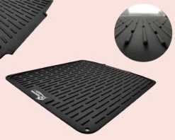 HOMYHON Afdruipmat -Afdruipmat Siliconen -Pannenonderzetter- Antislip -Hittebestendig - Aanrecht Mat -Siliconen Mat - 40 X 46 Cm - Zwart -Dagelijkse Benodigdheden Winkel 1200x960 1