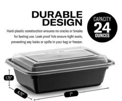 Buxibo - 50 Meal Prep Bakjes - Salade/Lunch Box - Diepvriesbakjes - Vershoudbakjes - Plastic Bakjes Met Deksel - Vershouddoos - Magnetron Vaatwasser Bestendig - 24 Oz/0.7 Liter Inhoud - Herbruikbaar - Kunststof - BPA Vrij - Zwart -Dagelijkse Benodigdheden Winkel 1200x997 1
