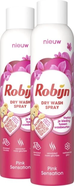 Robijn Pink Sensation Dry Wash Spray - 2 X 200 Ml - Voordeelverpakking -Dagelijkse Benodigdheden Winkel 479x1200