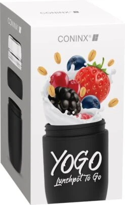 Coninx Yoghurtbeker To Go - Muesli Beker To Go - Lunchbeker - Mueslibeker 640ml (450ml+190ml) - Zwart -Dagelijkse Benodigdheden Winkel 735x1200