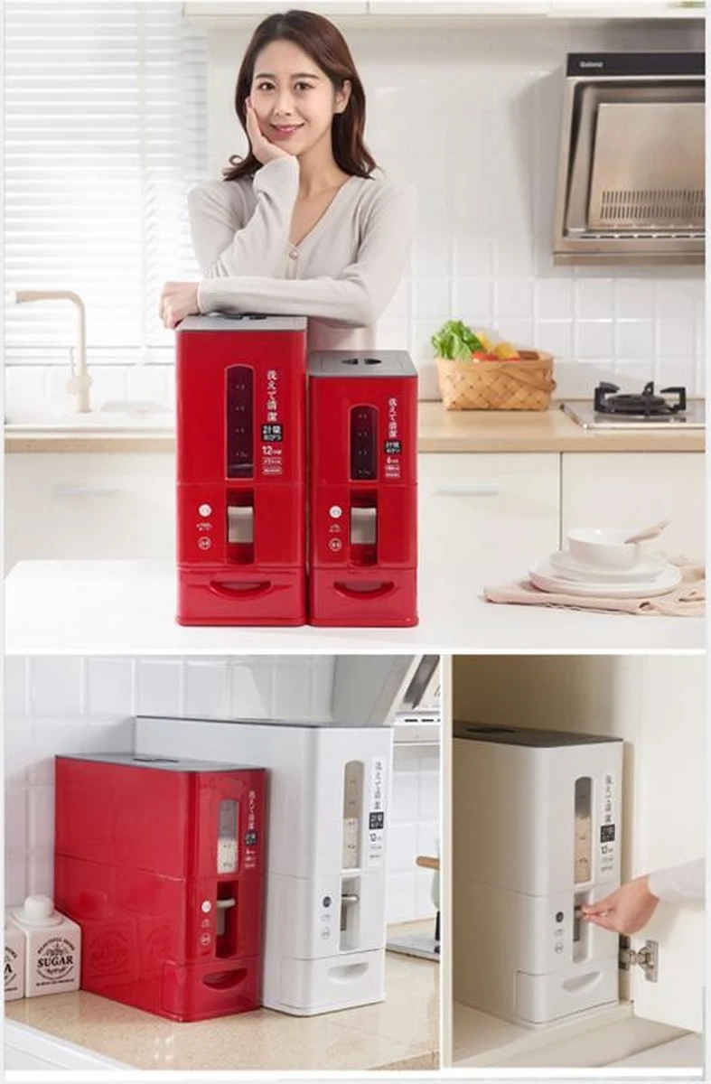 Merkloos TDR-Japans Rijst/Granen Container/Dispenser/ Opbergdoos - 6KG Inhoud - Wit 14 Merkloos TDR-Japans Rijst/Granen Container/Dispenser/ Opbergdoos - 6KG Inhoud - Wit - Afbeelding 12