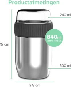 Coninx Thermos Lunchbox - Muesli Beker To Go - Isoleer Lunchpot - Yoghurtbeker To Go - Mueslibeker 840ml (600ml+240ml) - RVS -Dagelijkse Benodigdheden Winkel 981x1200 1