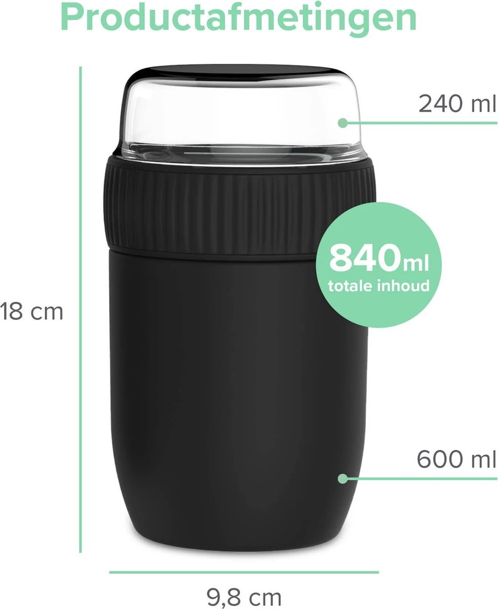 Coninx Thermos Lunchbox - Muesli Beker To Go - Isoleer Lunchpot - Yoghurtbeker To Go - Mueslibeker 840ml (600ml+240ml) - RVS / Zwart 4 Coninx Thermos Lunchbox - Muesli Beker To Go - Isoleer Lunchpot - Yoghurtbeker To Go - Mueslibeker 840ml (600ml+240ml) - RVS / Zwart - Afbeelding 2